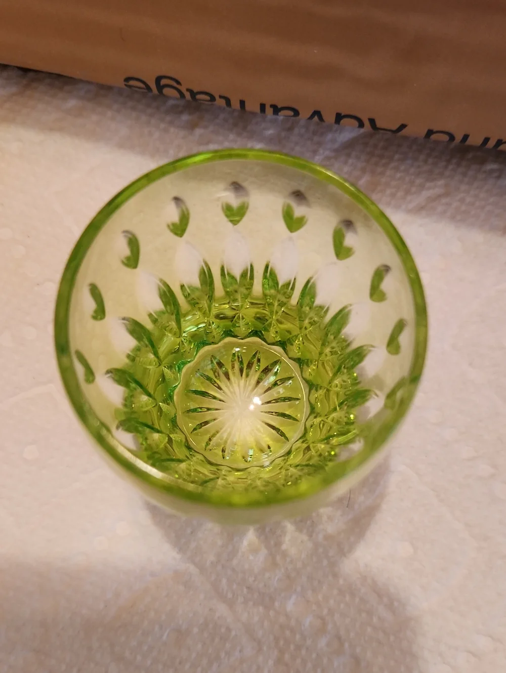 Faberge' -Na Zdorovye Light Green Shot Glass . Crystal!